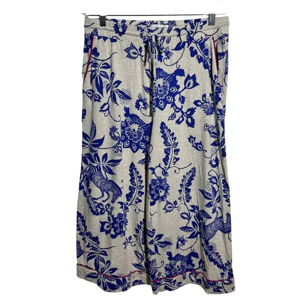 White Stuff Organic Cotton Natural Trina Cropped Jersey PJ Bottoms Women S Blue